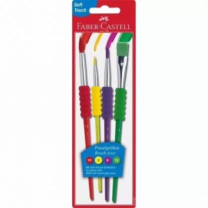 Четки за рисуване Faber-Castell Кръгли и плоски, блистер 4 броя, N2/6/10/12