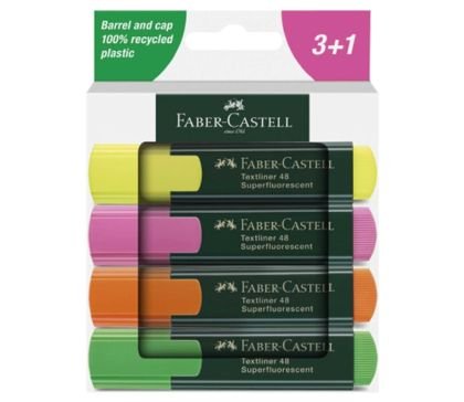 Комплект текст маркери Faber-Castell 1548 Скосен връх 1-5 mm 3+1 цвята